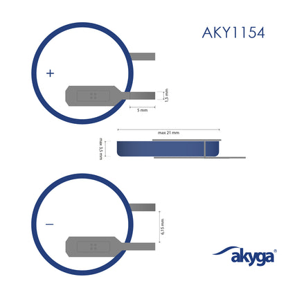 Lithium akkumulátor CR2032 PT2AS Akyga AKY1154 3V / 210mAh 2-Pin Raster 7.5mm