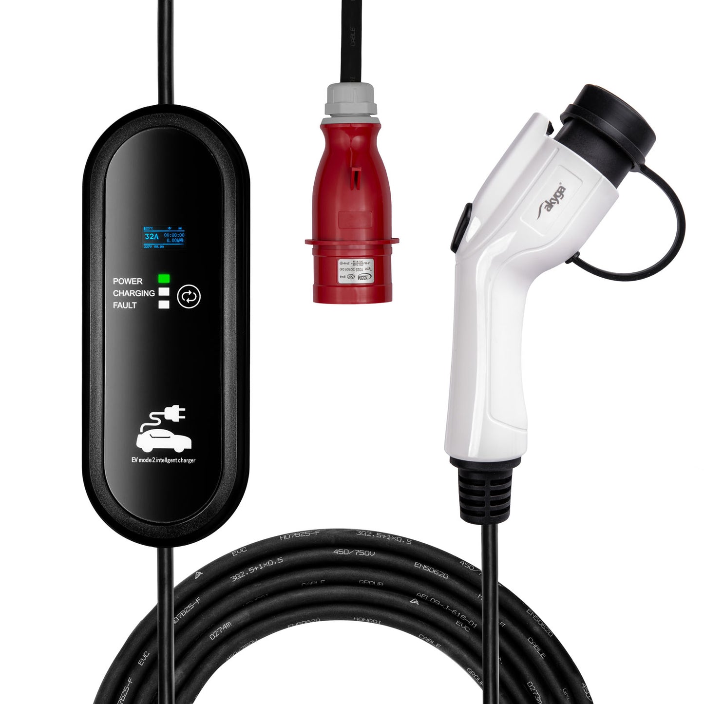Kábel elektromos autókhoz AK-EC-24 CEE 5pin / GB/T LCD 3-fázisú 32A 22kW 5m