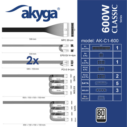 Tápegység ATX AK-C1-600 600W 80 Plus