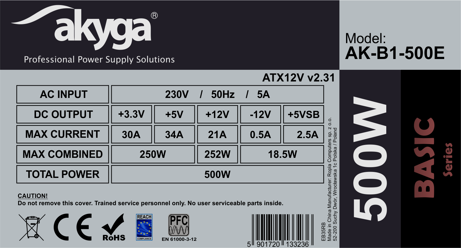 Akyga Tápegység ATX AK-B1-500E 500W