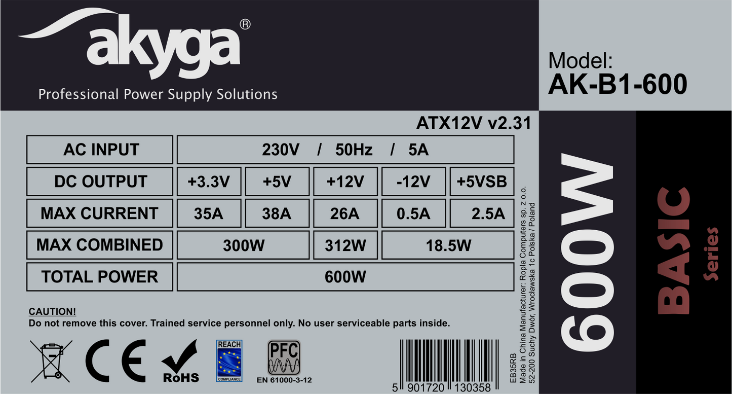 Tápegység ATX AK-B1-600 600W