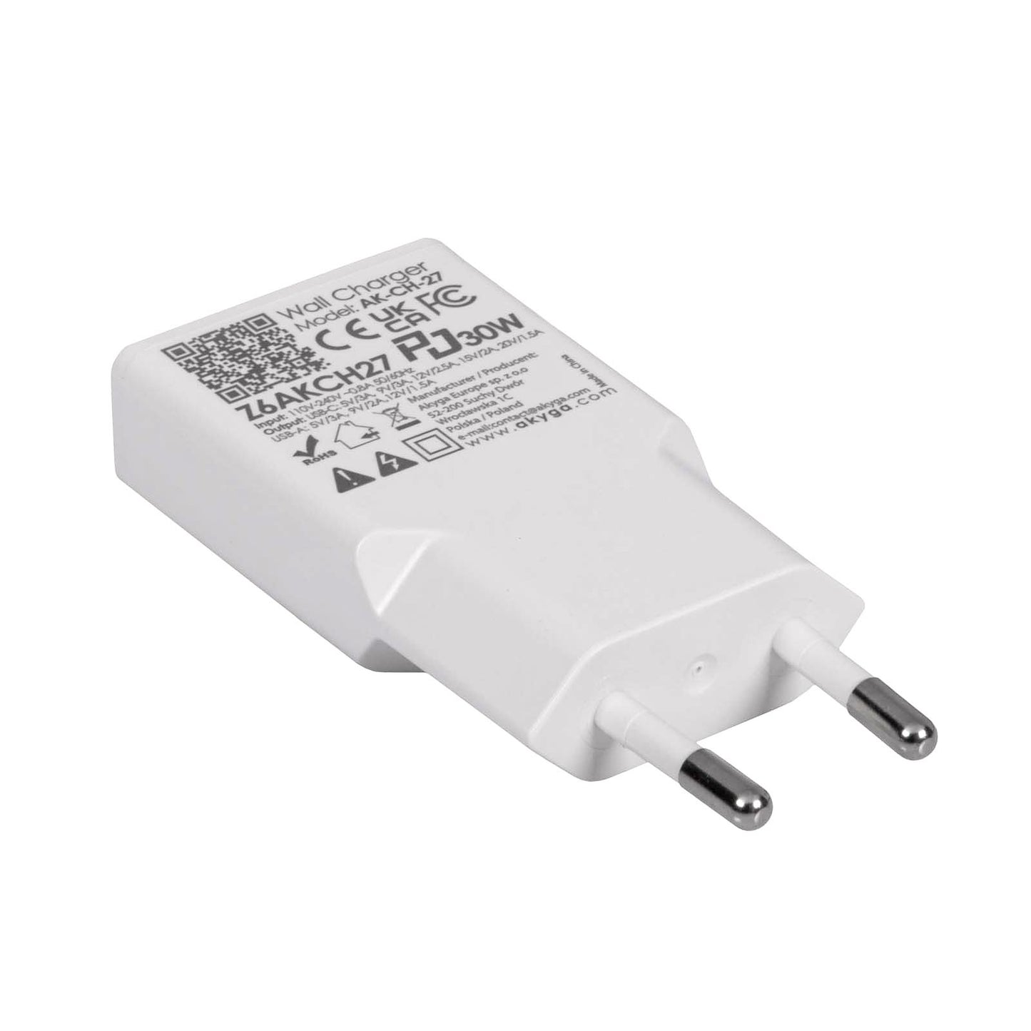 Töltő AK-CH-27 USB-A + USB-C PD 5-20V / max. 3A 30W Quick Charge 3.0 GaN