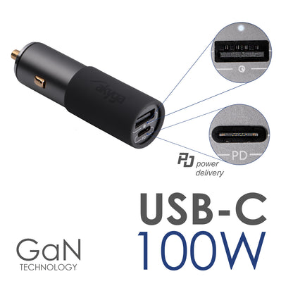 USB autós töltő AK-CH-26 USB-A + USB-C PD 5-20V / max. 5A 100W Quick Charge 3.0 GaN