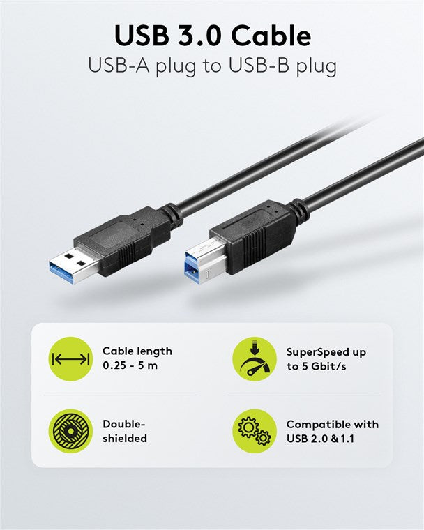 Goobay USB-A – USB-B kábel, USB 3.0, fekete – 3 m