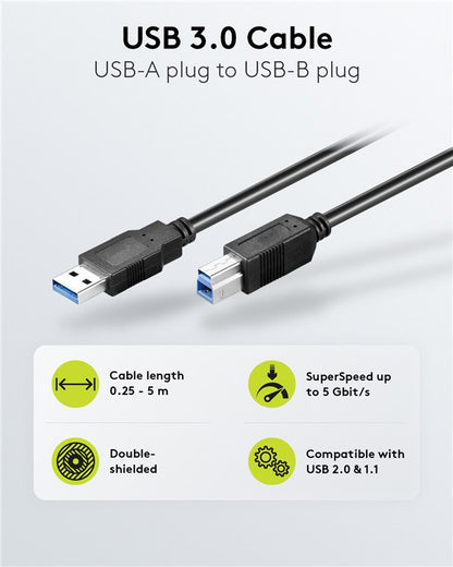 Goobay USB-A – USB-B kábel, USB 3.0, fekete – 3 m