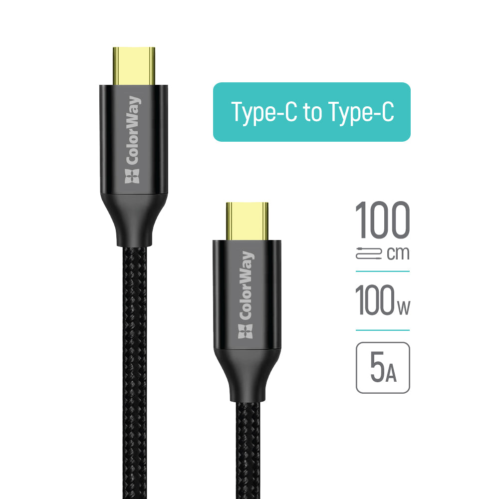 ColorWay Type-C – Type-C kábel USB3.2 (20Gbps 4K PD100W) Gen2 5A 1m, fekete