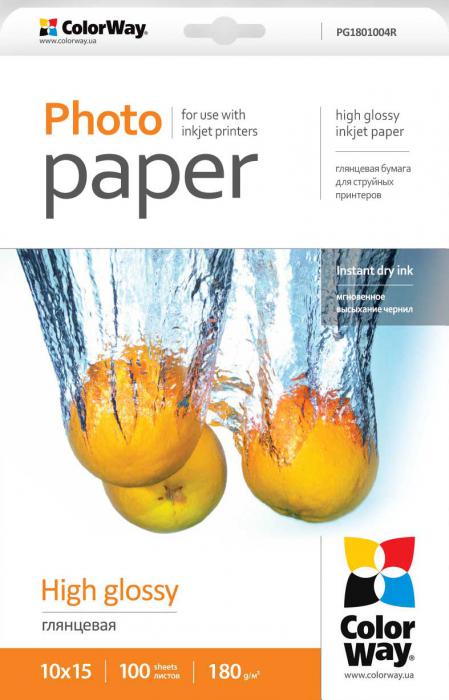 ColorWay photo paper, glossy 180 g/m², 10x15, 100 sheets