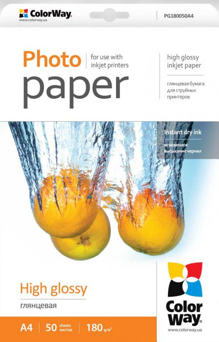 ColorWay photo paper, glossy, 180 g/m², A4, 50 sheets
