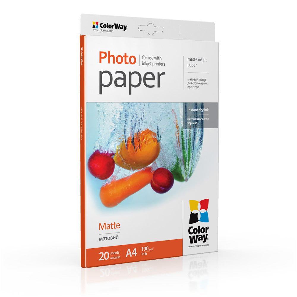ColorWay photo paper, matte 190 g/m², A4, 20 sheets