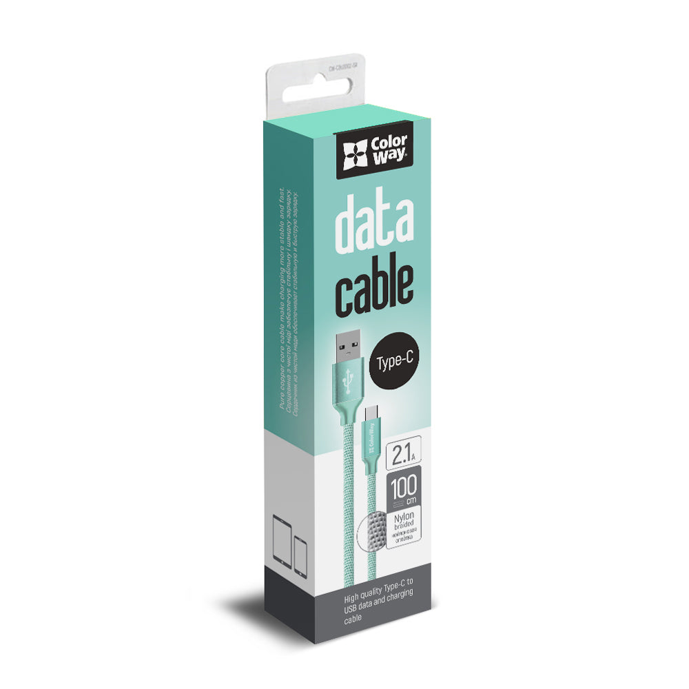ColorWay USB – Type-C kábel USB 1m 2.1A, mentazöld