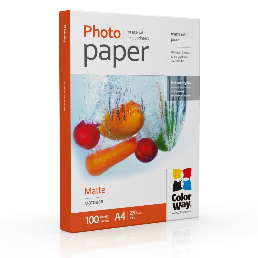 ColorWay photo paper, matte 220 gsm, A4, 100 sheets