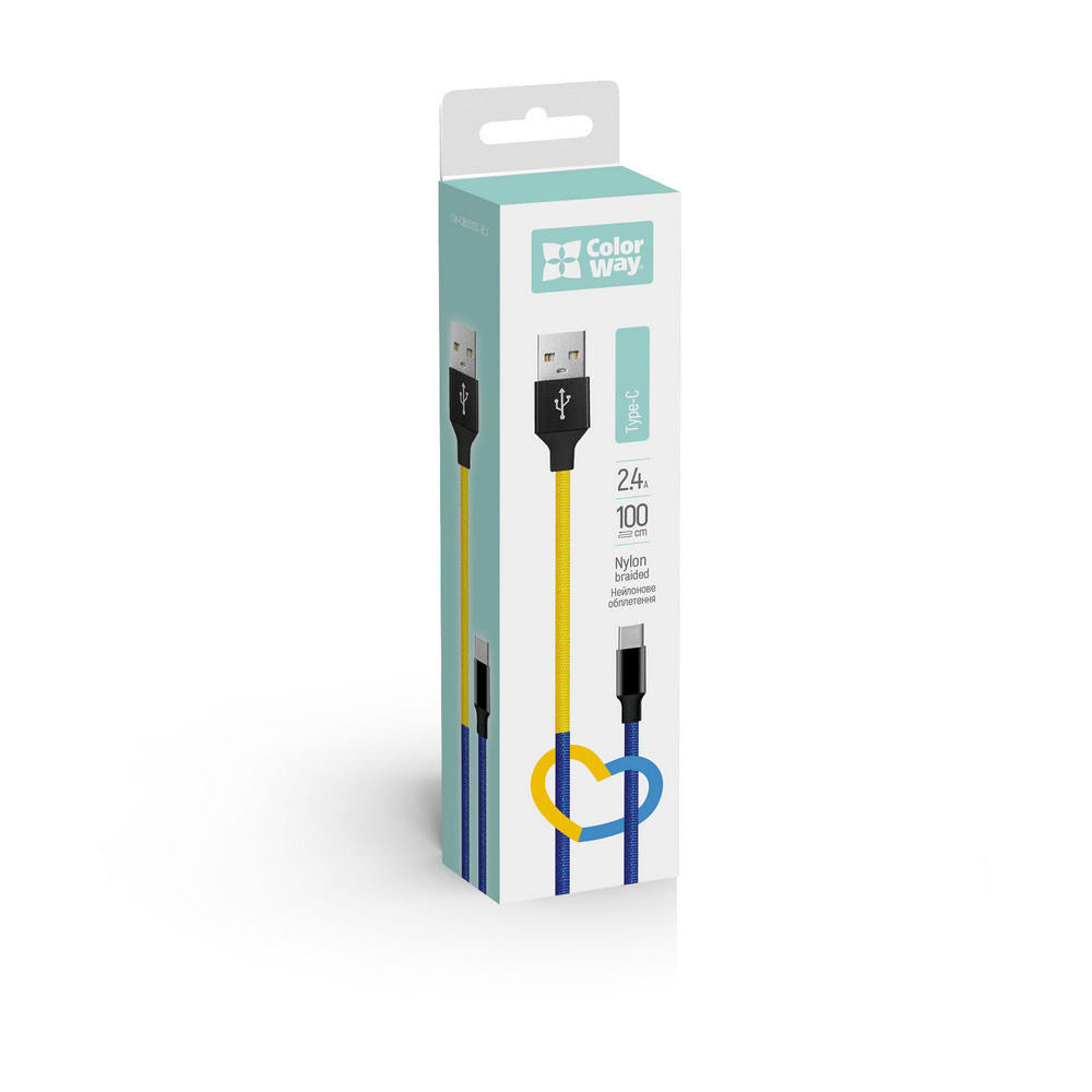 ColorWay USB – Type-C kábel USB - (nemzeti színű) 2.4A 1m, kék-sárga