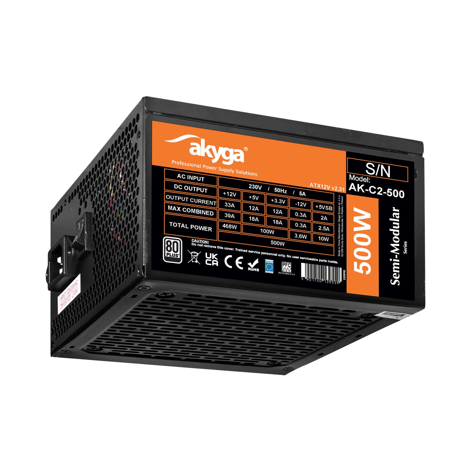 Semi-modular ATX AK-C2-500 500W 80 Plus Power Supply