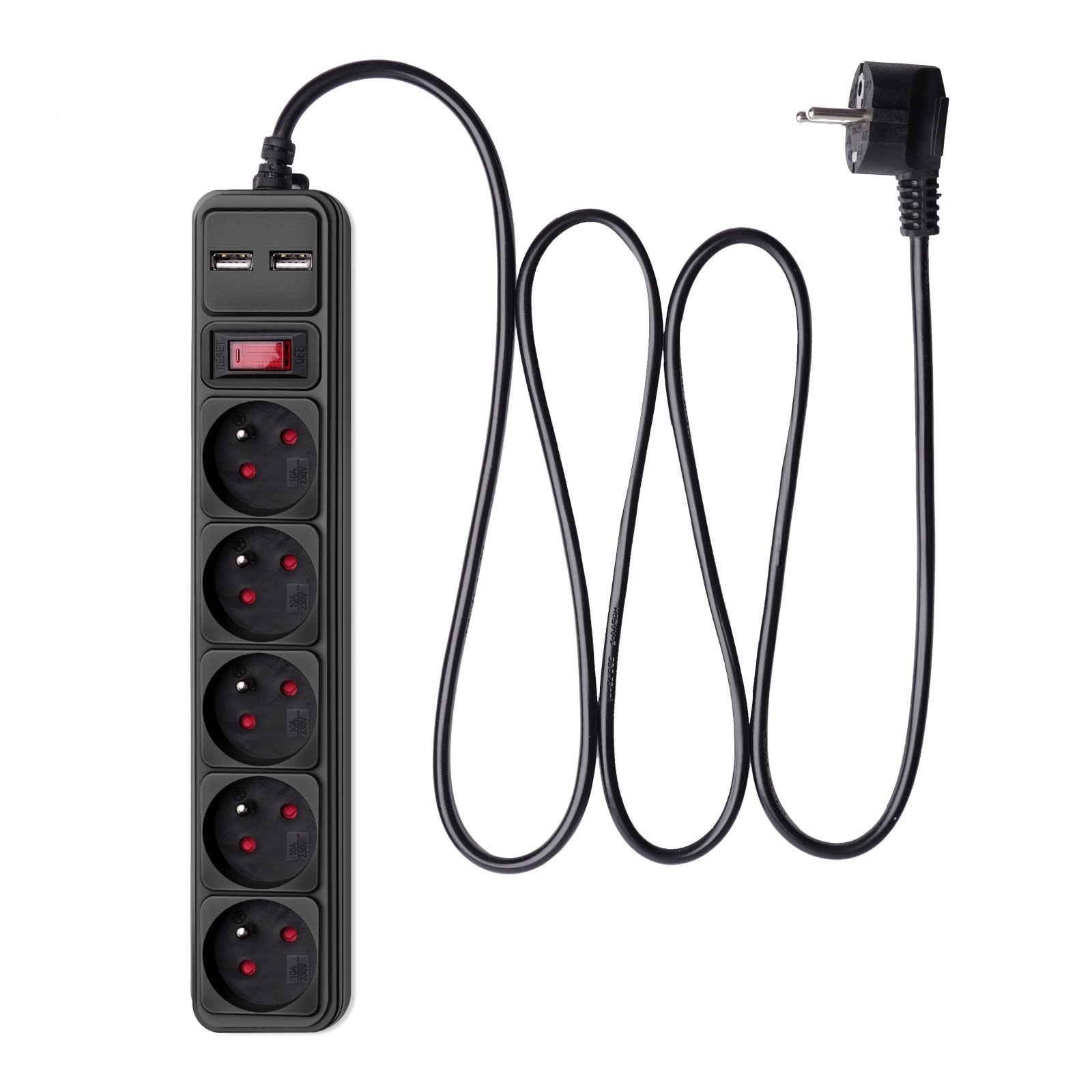 Surge protector AK-SP-05U 5 sockets + 2x USB-A 1.8 m