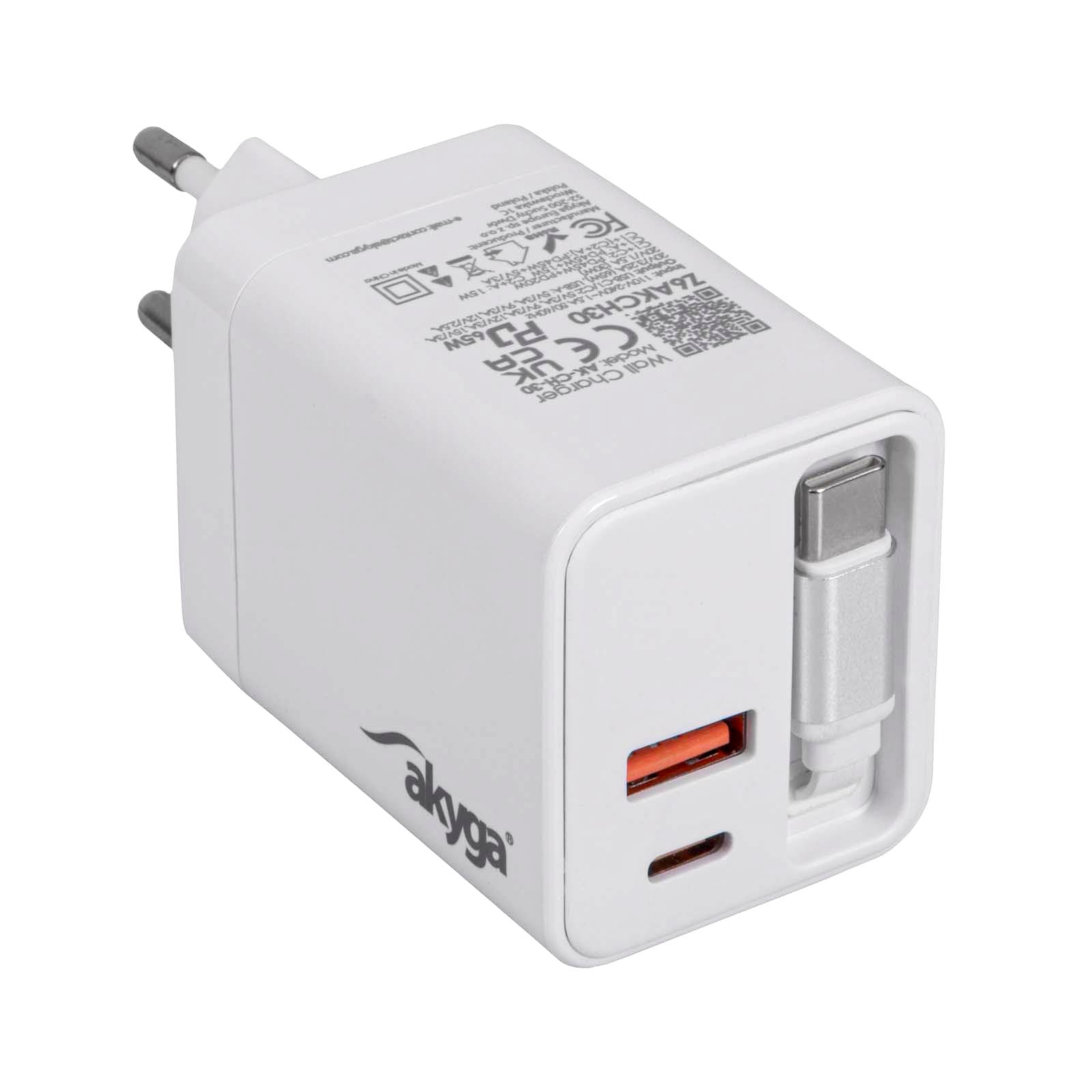 Charger AK-CH-30 USB-A + 2x USB-C PD 5-20V / max. 3.25A 65W Quick Charge 3.0 GaN